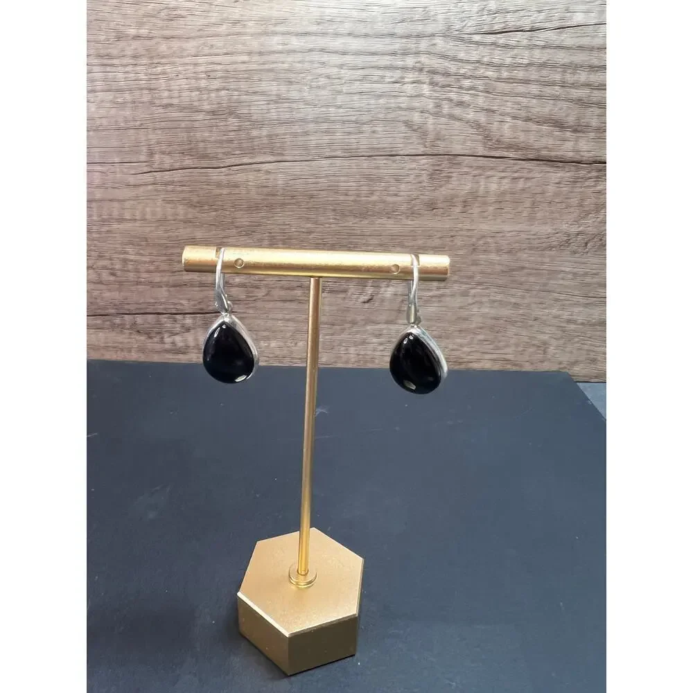 NEW Black onyx sterling silver teardrop earrings 7.57 grams